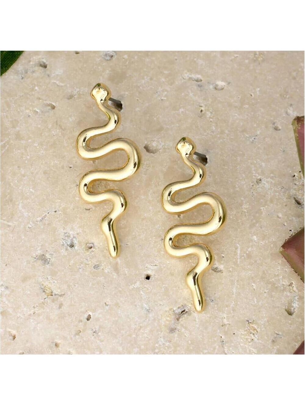 ZAD - Gold Curvy Snake Post Earrings